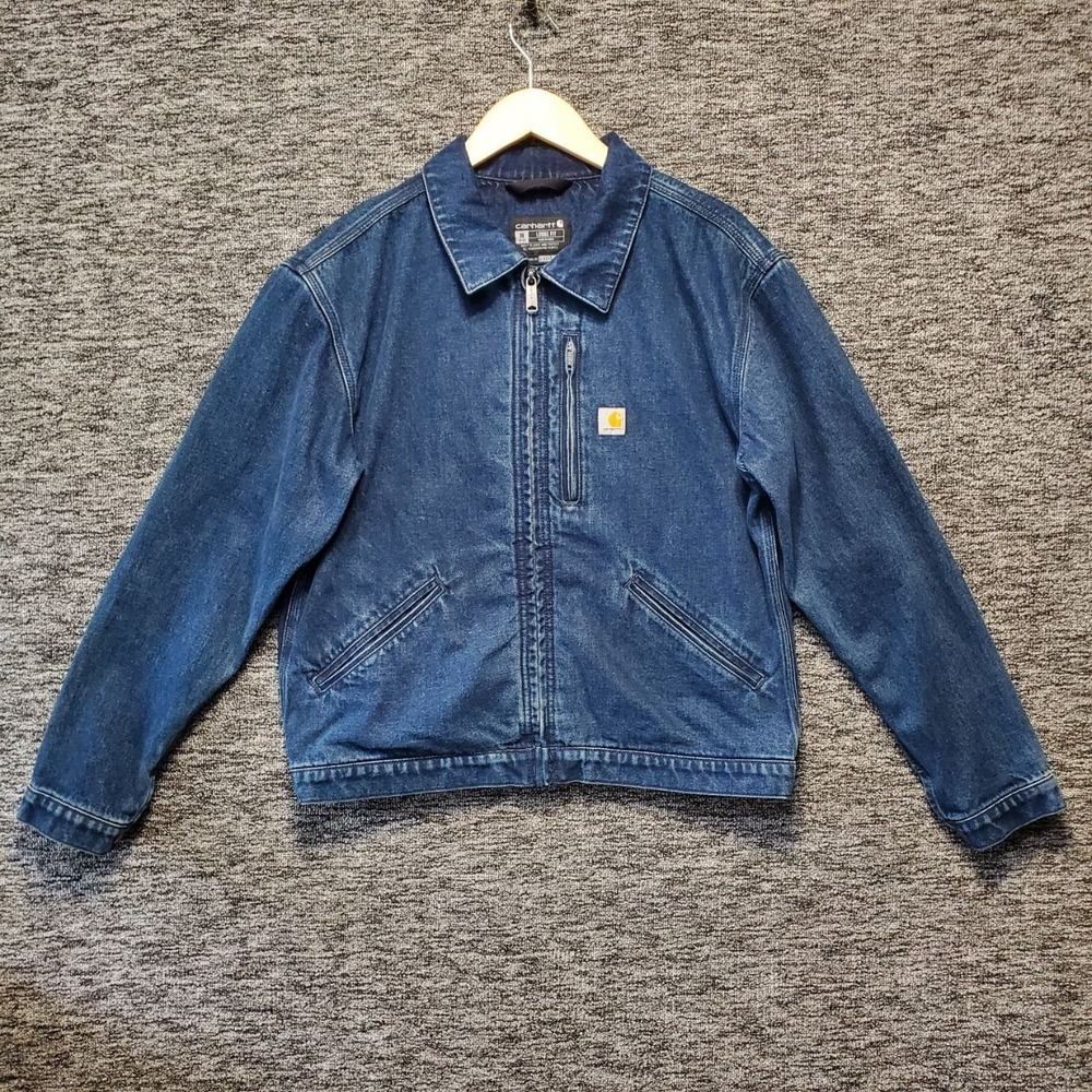 Carhartt Flannel Lined Denim Detroit Jacket Womens Medium Blue Rugged Flex Work